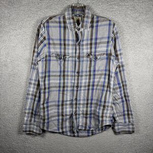 Relwen Mens Small Plaid Button Down Shirt Grey Blue Yellow Long Sleeve 3330